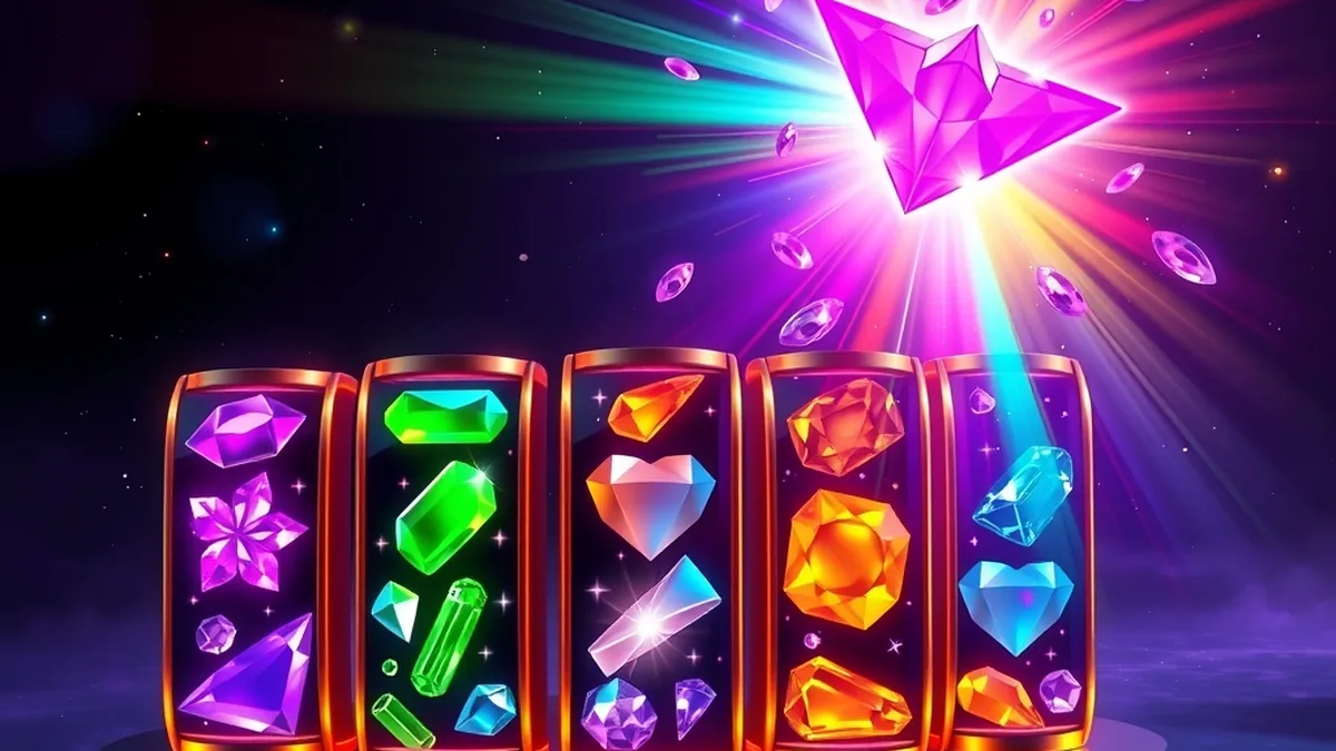 Rainbow star wild expanding across gem reels in outer space